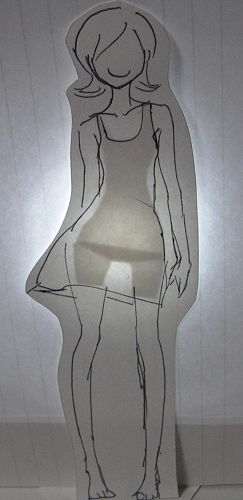 sirahase, original, lowres, papercraft (medium), photo (medium), unconventional media, 1girl, character cutout, dress, female focus, greyscale, monochrome, panties, paper child, sketch, solo, sundress, underwear
