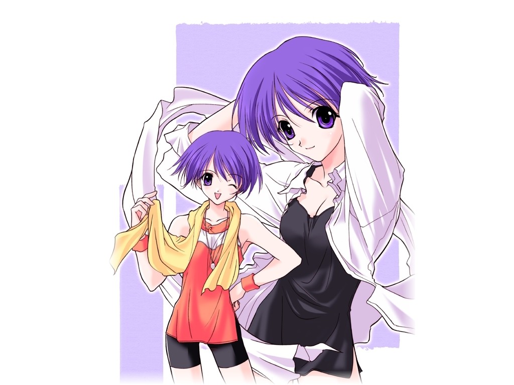 sasaki mutsumi, gokajo satsuki, gokajou satsuki, happy lesson, 00s, 1girl, ;d, arms up, blue hair, breasts, cleavage, collarbone, contrapposto, hand on own hip, jacket, long sleeves, looking at viewer, one eye closed, open clothes, open jacket, open mouth, pink eyes, pink hair, shirt, shorts, simple background, skin tight, smile, standing, t-shirt, white background