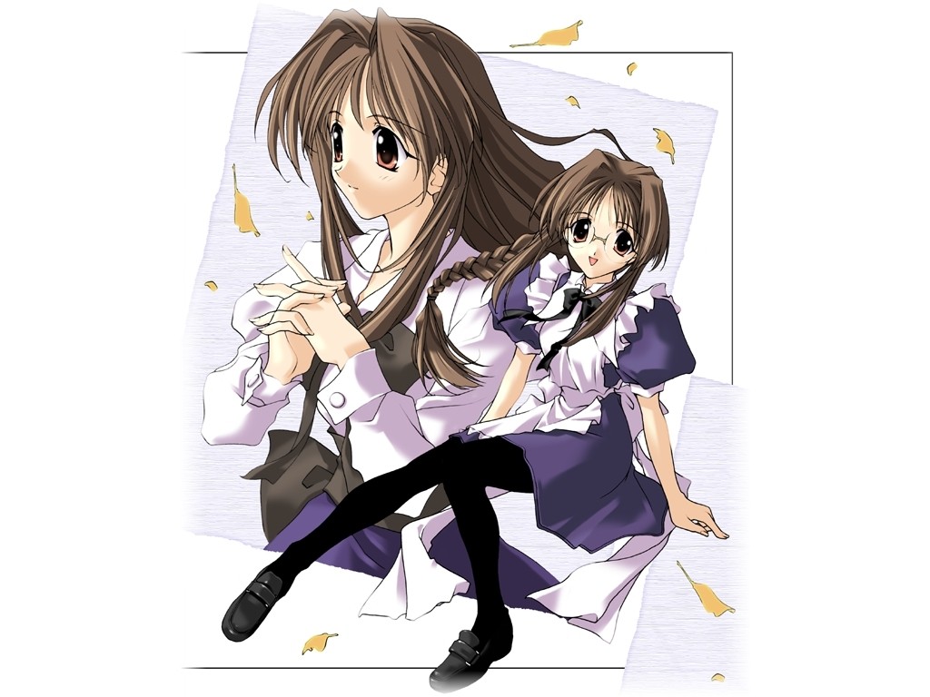 sasaki mutsumi, ichimonji mutsuki, happy lesson, 00s, braid, glasses, long hair, maid, pantyhose