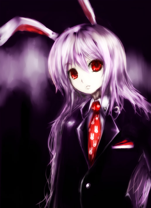 reisen udongein inaba, touhou, 1girl, animal ears, animal print, female focus, necktie, rabbit ears, rabbit print, red necktie, solo