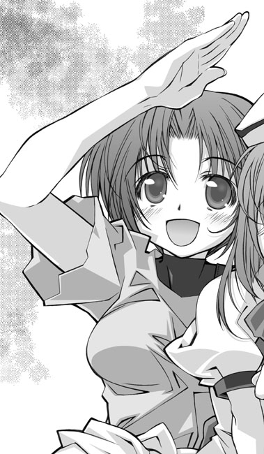 yamaguchi homupe, ryuuguu rena, sonozaki mion, higurashi no naku koro ni, 00s, 2girls, greyscale, monochrome, multiple girls