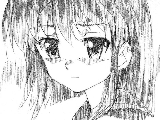 gofu, konoe fumina, shakugan no shana, traditional media, 00s, greyscale, monochrome, sketch, solo