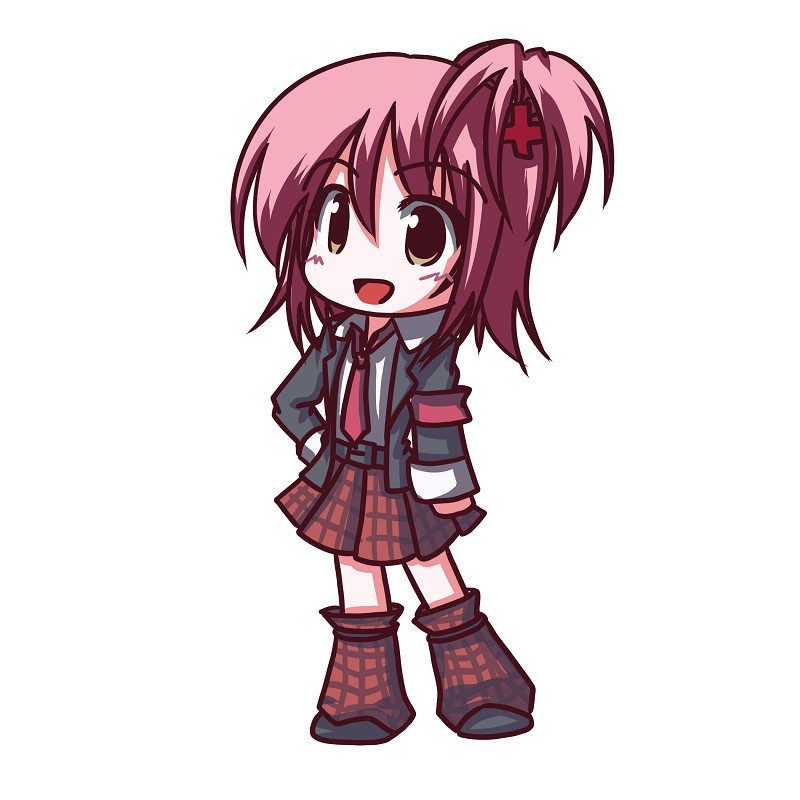 fictional sister, hinamori amu, shugo chara!, chibi, hair ornament, kakuu no ane, leg warmers, necktie, pink hair, school uniform, serafuku, skirt, solo