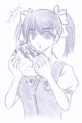 matsunaga sara, ever 17, lowres, 1girl, cabbage, female focus, monochrome, purple theme, solo