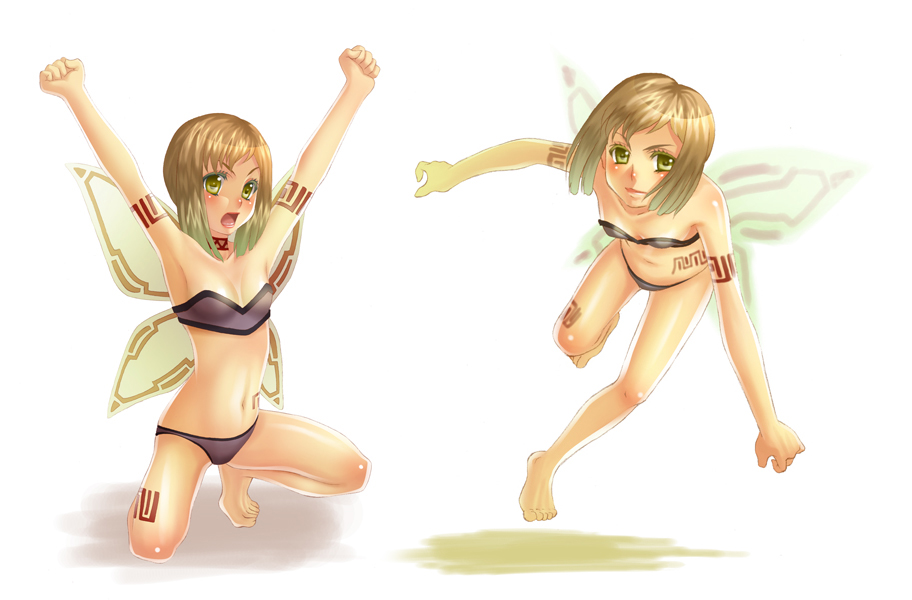terumii, original, 2girls, bodypaint, fairy, multiple girls, wings