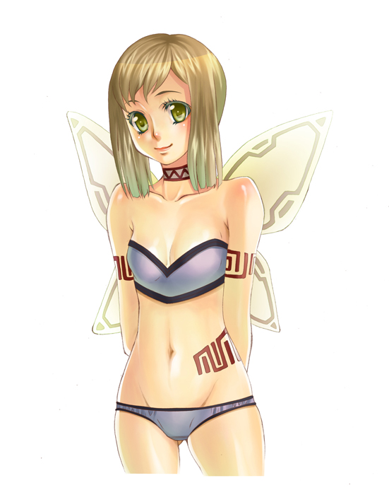 terumii, original, blonde hair, bodypaint, fairy, wings, yellow eyes