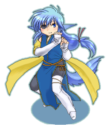 yagisaka seto, follower (yagisaka seto), original, lowres, md5 mismatch, 1boy, blue hair, eyepatch, male focus, oekaki, solo, tail
