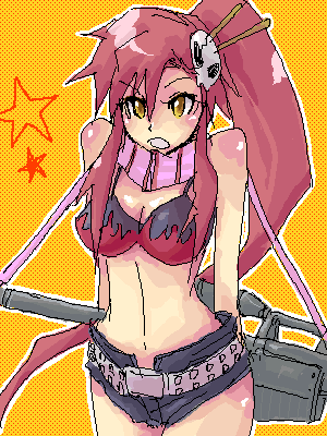 yoko littner, tengen toppa gurren lagann, lowres, 00s, bikini, bikini top only, oekaki, short shorts, shorts, solo, swimsuit