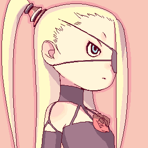 hijiri rei, lowres, 1girl, blonde hair, eyepatch, female focus, loli, oekaki, solo