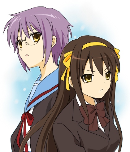 hayato, nagato yuki, suzumiya haruhi, suzumiya haruhi no shoushitsu, suzumiya haruhi no yuuutsu, lowres, 00s, 10s, alternate costume, alternate hairstyle, blazer, hair ribbon, jacket, kouyouen academy school uniform, long hair, official alternate hair length, official alternate hairstyle, ribbon, school uniform, serafuku