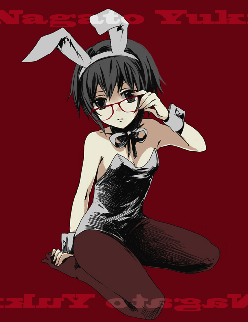 loo, nagato yuki, suzumiya haruhi no yuuutsu, 00s, animal ears, fake animal ears, glasses, leotard, pantyhose, playboy bunny, rabbit ears, solo