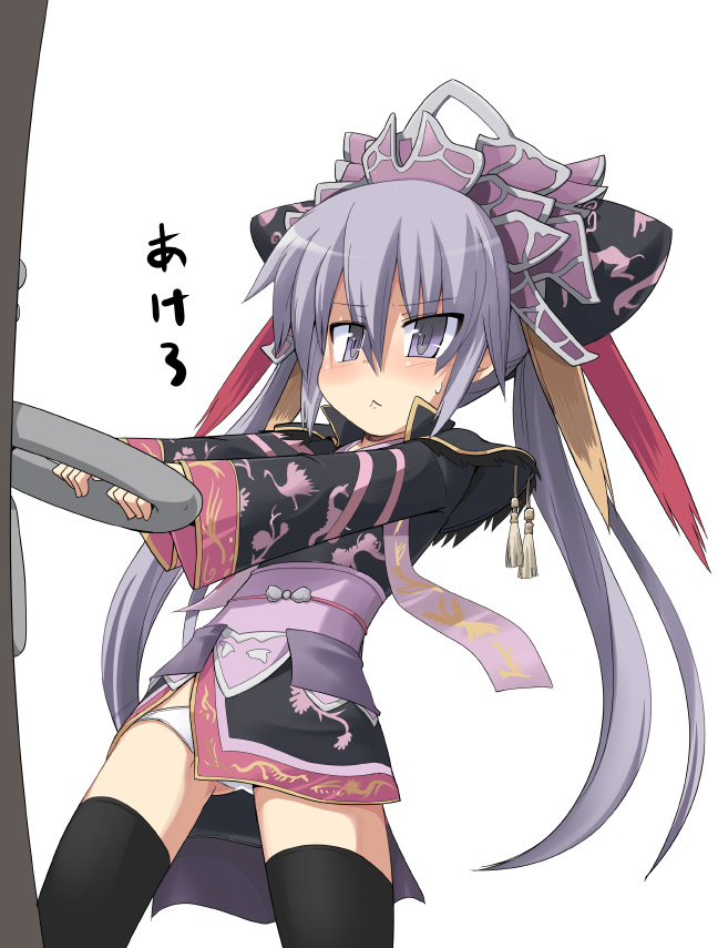 mamo williams, touhaku, sangokushi taisen, 1girl, :<, female focus, panties, pulling, solo, thighhighs, underwear, white panties