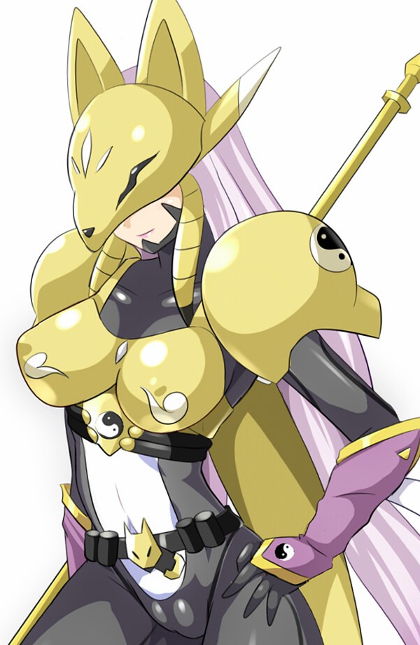 heigani, sakuyamon, digimon, armor, digimon (creature), fox mask, long hair, mask, yin yang