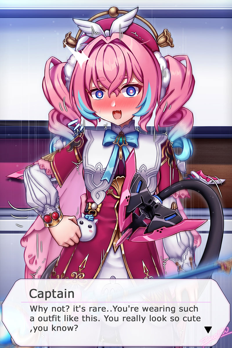 zero130rider, delta (honkai impact), hyacine (honkai: star rail), rozaliya olenyeva, honkai: star rail, honkai (series), honkai impact 3rd, highres, 1girl, artist name, blue eyes, blue hair, cosplay, dress, hyacine (honkai: star rail) (cosplay), long hair, looking at viewer, multicolored hair, pink hair, solo, surprised, tail, twintails, two-tone hair