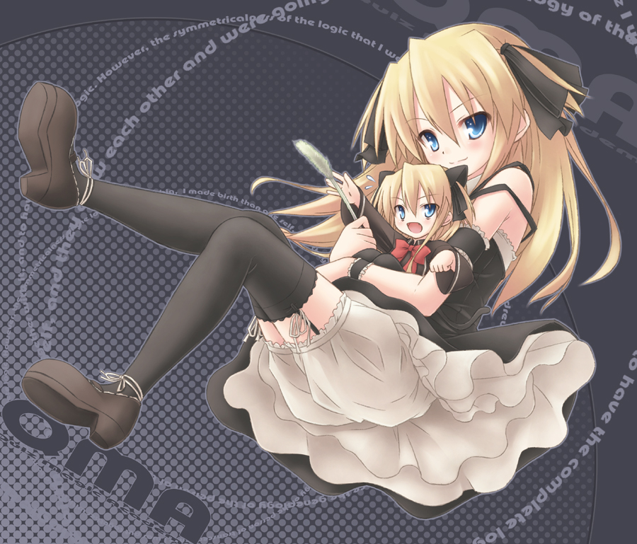 ryo (botugo), shalon, quiz magic academy, animal ears, blonde hair, bloomers, blue eyes, cat ears, shoes, solo, thighhighs, underwear, white bloomers