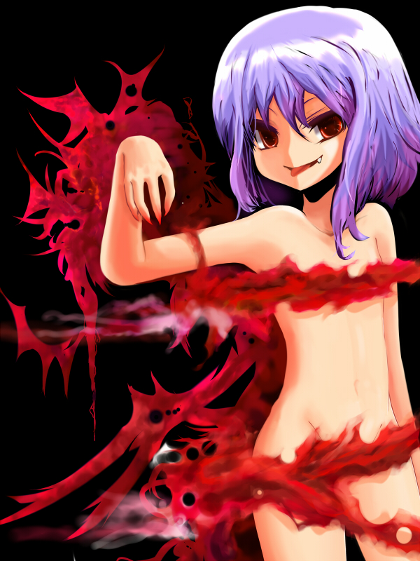 e.x.on, remilia scarlet, touhou, 1girl, completely nude, fang, female focus, nude, solo