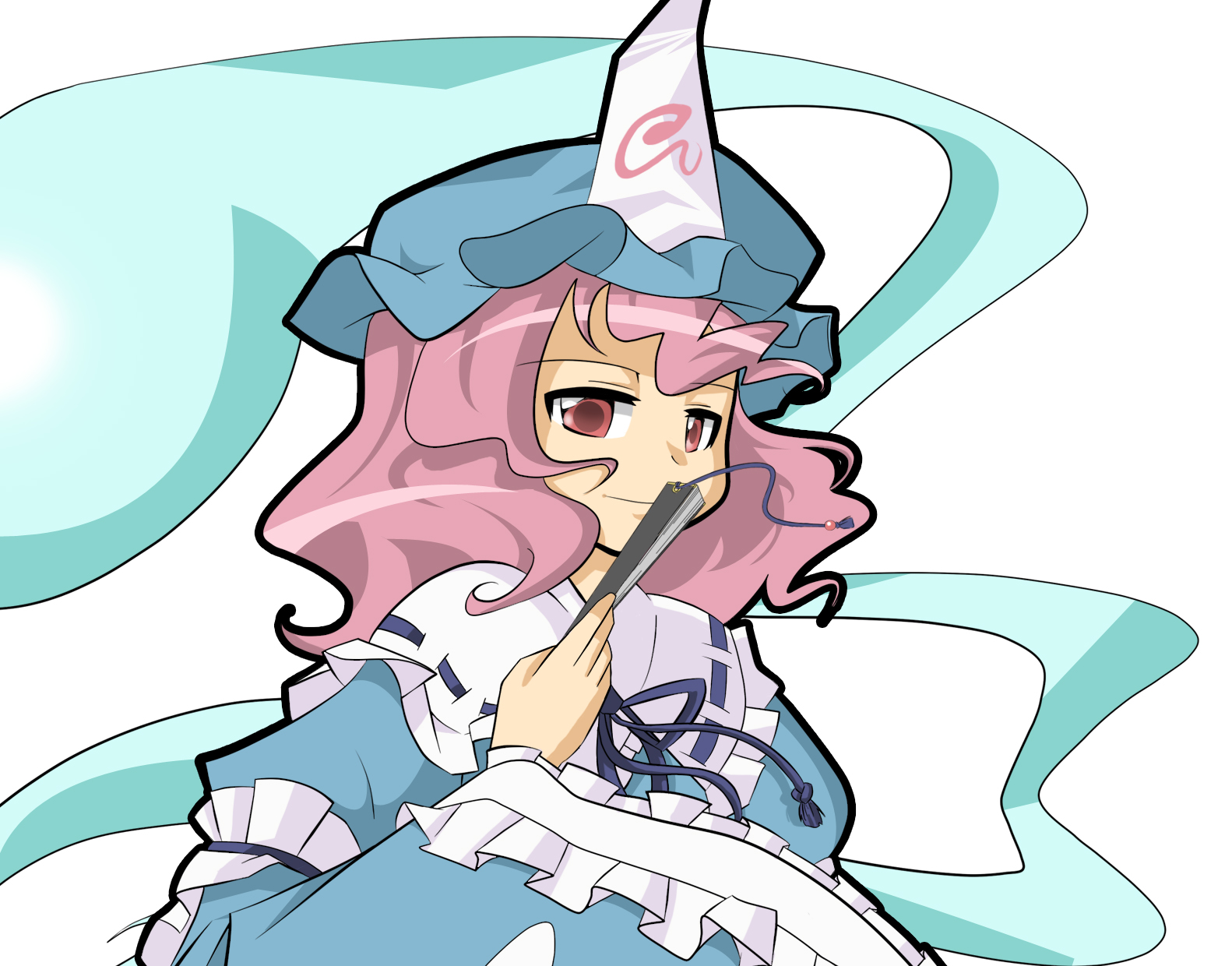 saigyouji yuyuko, touhou, highres, 1girl, female focus, folded fan, folding fan, hand fan, solo