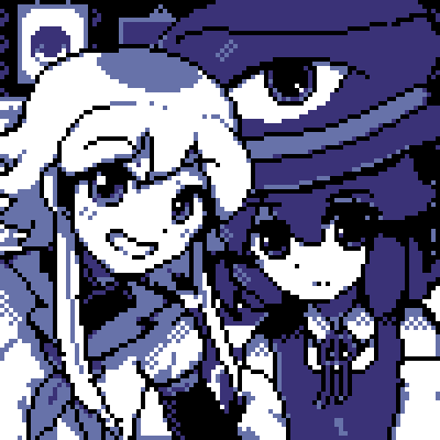 ex mugennumaya, enraku tsubakura, houlen yabusame, len'en, lowres, 2others, androgynous, black background, card, closed mouth, collared coat, collared shirt, detached sleeves, dot nose, expressionless, eye of senri, greyscale, grin, hair between eyes, happy, hat, japanese clothes, jinbei (clothes), lapels, layered sleeves, long sleeves, looking at viewer, medium hair, monochrome, multiple others, neck ribbon, neckerchief, notched lapels, other focus, pixel art, playing card, puffy short sleeves, puffy sleeves, ribbon, shirt, short hair with long locks, short over long sleeves, short sleeves, sleeveless, sleeveless shirt, smile, top hat, two-tone background, upper body, vest, white background