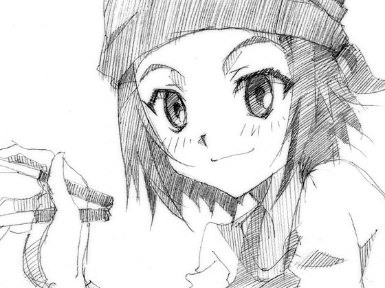 gofu, andou aiko, true tears, traditional media, 00s, greyscale, monochrome, sketch, solo