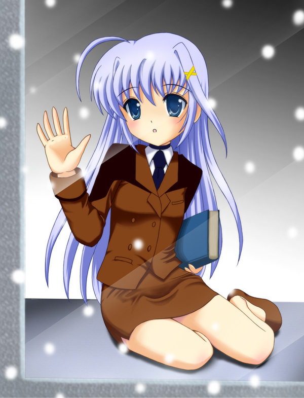flipper, book of the azure sky, reinforce zwei, lyrical nanoha, mahou shoujo lyrical nanoha, mahou shoujo lyrical nanoha strikers, 00s, 1girl, blue eyes, blue hair, book, female focus, hair ornament, long hair, matching hair/eyes, military, military uniform, snowing, solo, x hair ornament