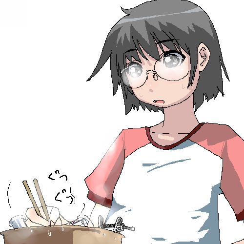 lowres, tagme, 1girl, female focus, glasses, oekaki, raglan sleeves, solo