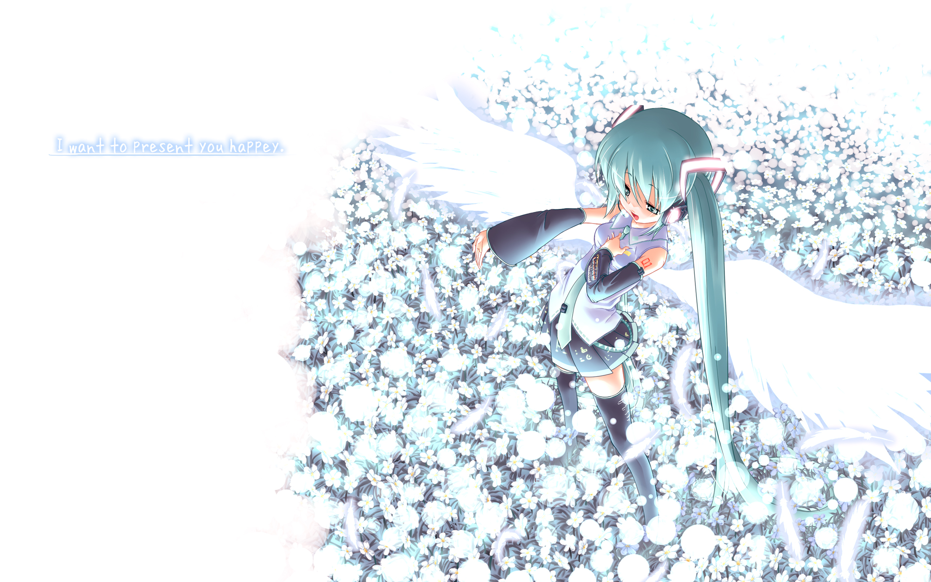 kusano yuu, hatsune miku, vocaloid, highres, 1girl, aqua hair, female focus, solo, thighhighs