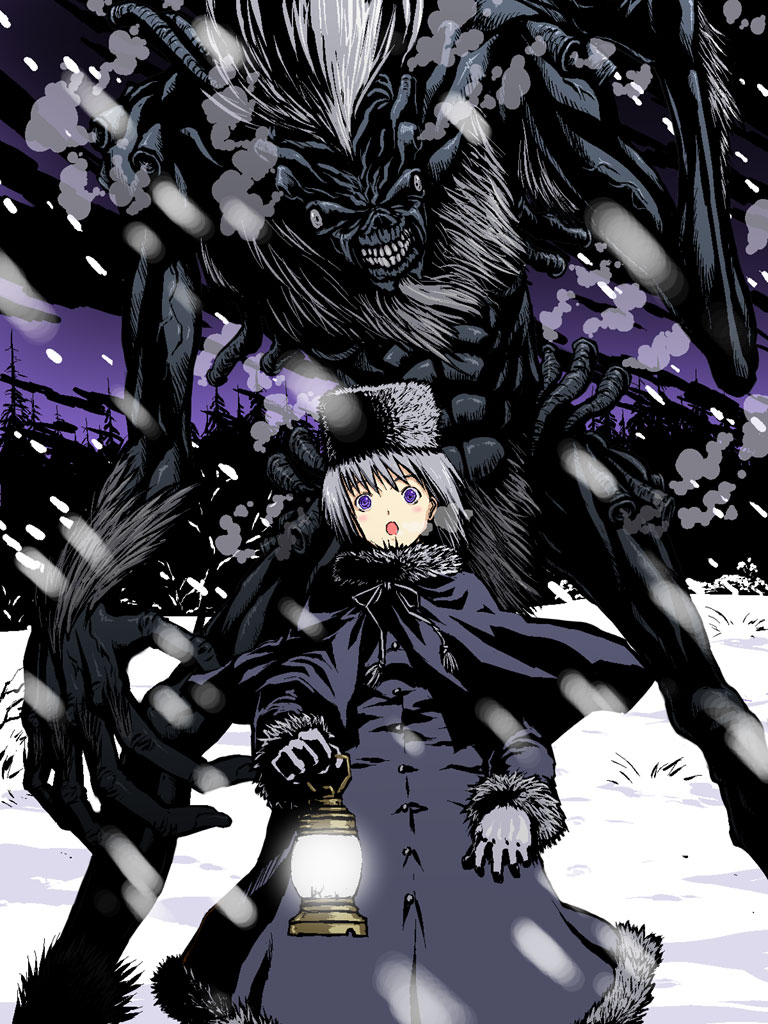 iga tomoteru, original, fur hat, hat, monster, snow, winter, winter clothes