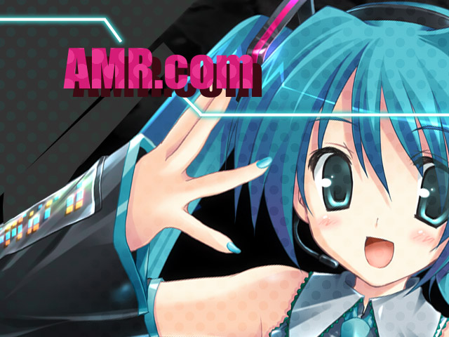ikegami akane, hatsune miku, vocaloid, 1girl, :d, aqua hair, black background, blush, collared shirt, detached sleeves, female focus, grey shirt, hair between eyes, hair ornament, long hair, looking at viewer, microphone, nail polish, necktie, open mouth, polka dot, polka dot background, portrait, shirt, smile, solo, twintails, watermark, web address
