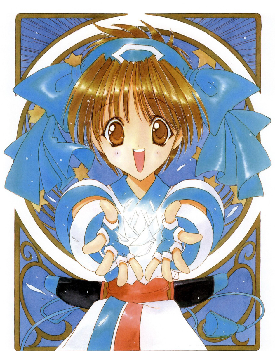 nanase aoi, rimururu, angel flavor, samurai spirits, artbook, highres, 1990s (style), 1girl, bow, crystal, female focus, gloves, hair bow, hairband, retro artstyle, solo, star (symbol)