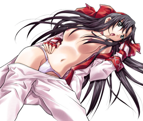 soyosoyo, nakoruru, samurai spirits, lowres, 1girl, bow, female focus, panties, red bow, solo, topless female, underwear