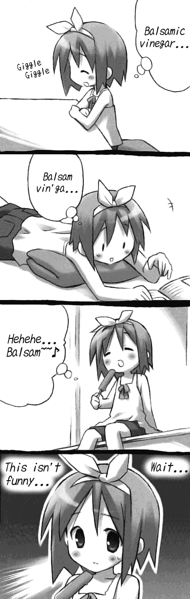 hiiragi tsukasa, lucky star, long image, tall image, 00s, 4koma, balsamic vinegar, comic, greyscale, monochrome