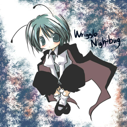 wriggle nightbug, touhou, lowres, 1girl, antennae, cape, female focus, green eyes, green hair, matching hair/eyes, solo