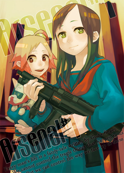 haruo (clownberry), original, 2girls, gun, multiple girls, school uniform, serafuku, submachine gun, weapon