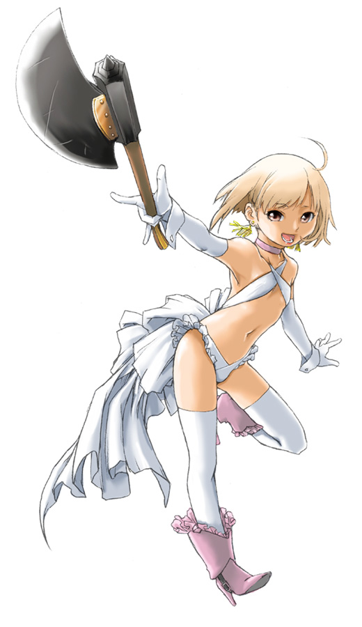 axe, elbow gloves, fantasy, gloves, solo, thighhighs, warrior, weapon