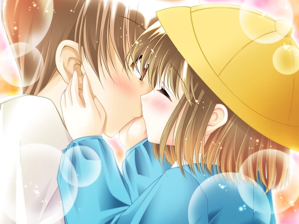 louis&visee, tail tale, game cg, 1boy, 1girl, blouse, blush, bubble, closed eyes, hat, hetero, kiss, school hat, shirt, surprised