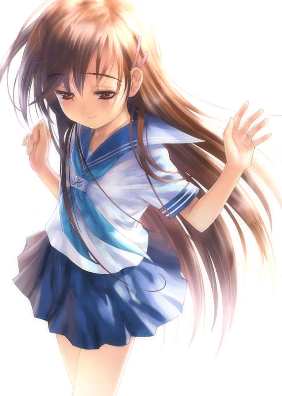 goto p, setsumi sakura, narcissu, bad tag, :3, brown eyes, brown hair, hair ornament, hairclip, long hair, school uniform, smile
