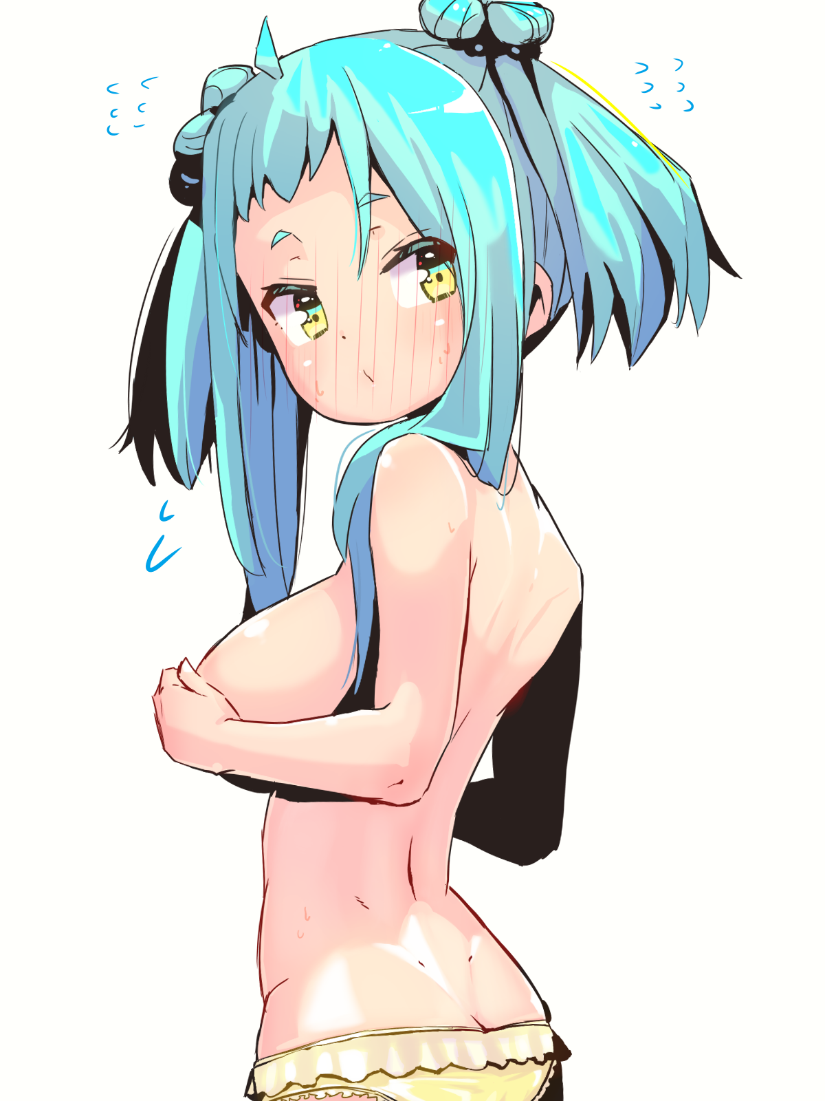 smaragdus viridi, kosanae sasaho, original, highres, breasts, green hair, large breasts, long sideburns, oppai loli, raised inner eyebrows, short bangs, sideburns, tsurime, yellow eyes