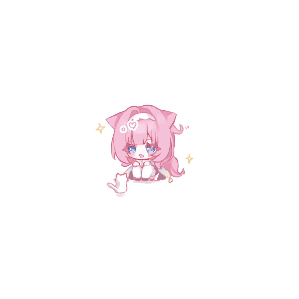 tdatnst, whitecat, elysia (coco) (honkai impact), elysia (honkai impact), honkai (series), honkai impact 3rd, commentary, english commentary, 1girl, animal ears, blue eyes, cat ears, chibi, chibi only, hairband, kemonomimi mode, long hair, looking at animal, official alternate costume, pink hair, pink pupils, simple background, solo, sparkle, white hairband