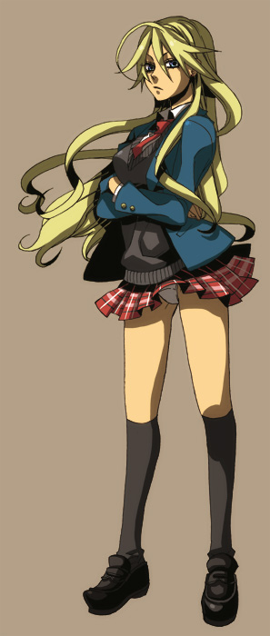 kimura kaere, sayonara zetsubou sensei, 00s, blazer, collared shirt, jacket, kneehighs, long hair, panties, pantyshot, school uniform, shirt, socks, solo, underwear, very long hair