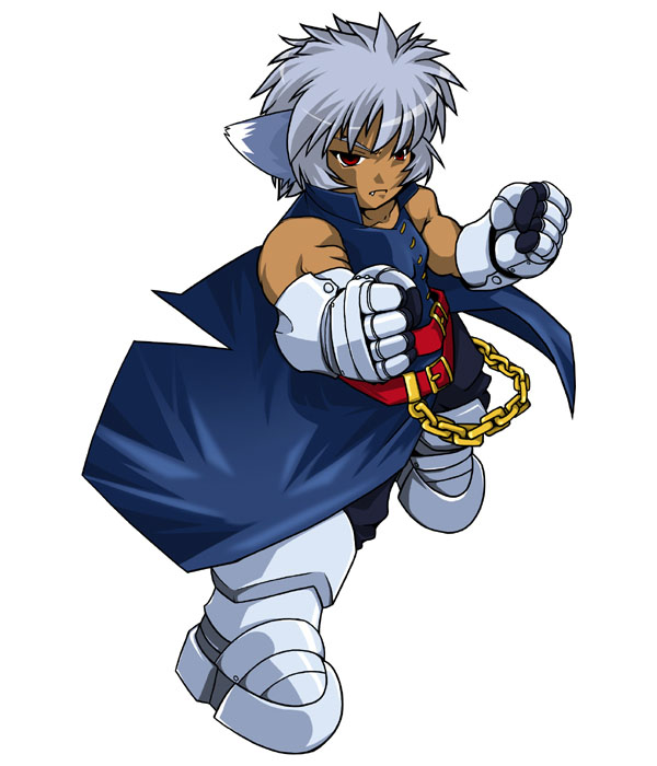 kei (fortune), zafira, lyrical nanoha, mahou shoujo lyrical nanoha, mahou shoujo lyrical nanoha a's, silver hair, 00s, 1boy, armor, armored boots, bare shoulders, boots, cape, chain, clenched hands, dark-skinned male, dark skin, fighting stance, full body, looking at viewer, male focus, red eyes, sleeveless, solo, spiked hair, thigh boots, thighhighs