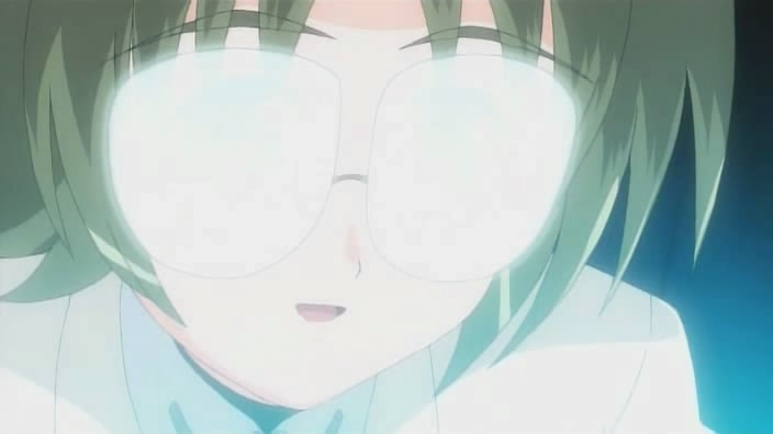 mariel atenza, lyrical nanoha, mahou shoujo lyrical nanoha, mahou shoujo lyrical nanoha strikers, light, anime screenshot, 00s, 1girl, female focus, glasses, opaque glasses, solo