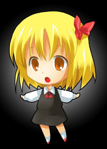 michii yuuki, rumia, embodiment of scarlet devil, touhou, lowres, 1girl, blonde hair, chibi, female focus, outstretched arms, red eyes, solo, spread arms