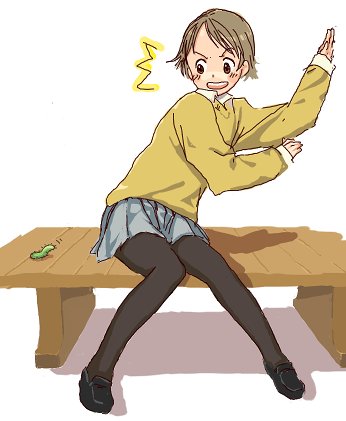 mokyu tasuku, mokyusuke, original, lowres, 1girl, bug, female focus, pantyhose, solo, sweater
