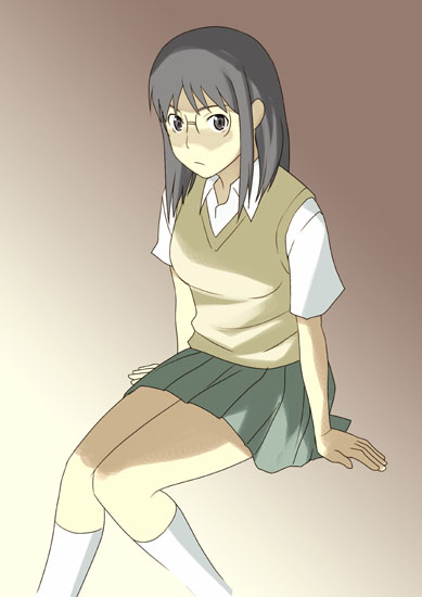 yizumi, harakawa tamako, dennou coil, 00s, glasses, school uniform, serafuku, solo, sweater vest, vest