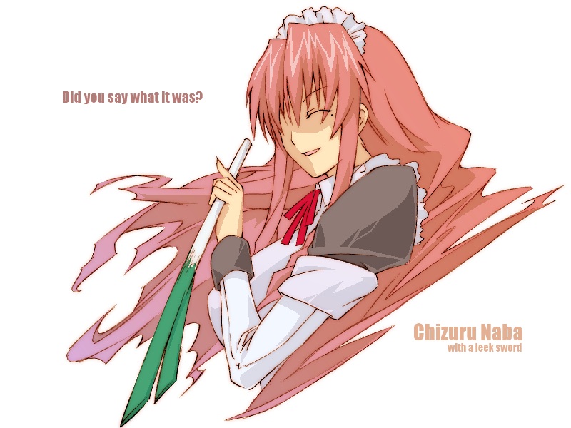 haruka shiya, naba chizuru, mahou sensei negima!, 00s, closed eyes, english text, engrish text, maid, ranguage, spring onion