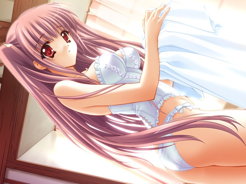 ass, breasts, cleavage, corset, hip focus, long hair, panties, pink hair, red eyes, underwear