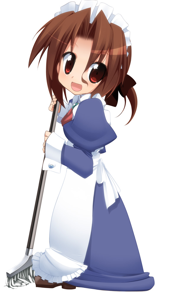 hoppege, maria (hayate no gotoku!), hayate no gotoku!, 00s, 1girl, broom, brown hair, female focus, folded ponytail, maid, mop, red eyes, solo