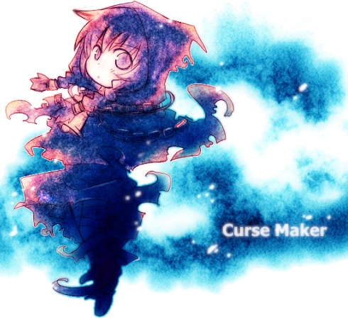 hajime (hajime doh), curse maker, curse maker 2, atlus, etrian odyssey, lowres, 1girl, bell, braid, chain, cloak, female focus, hood, solo, twin braids