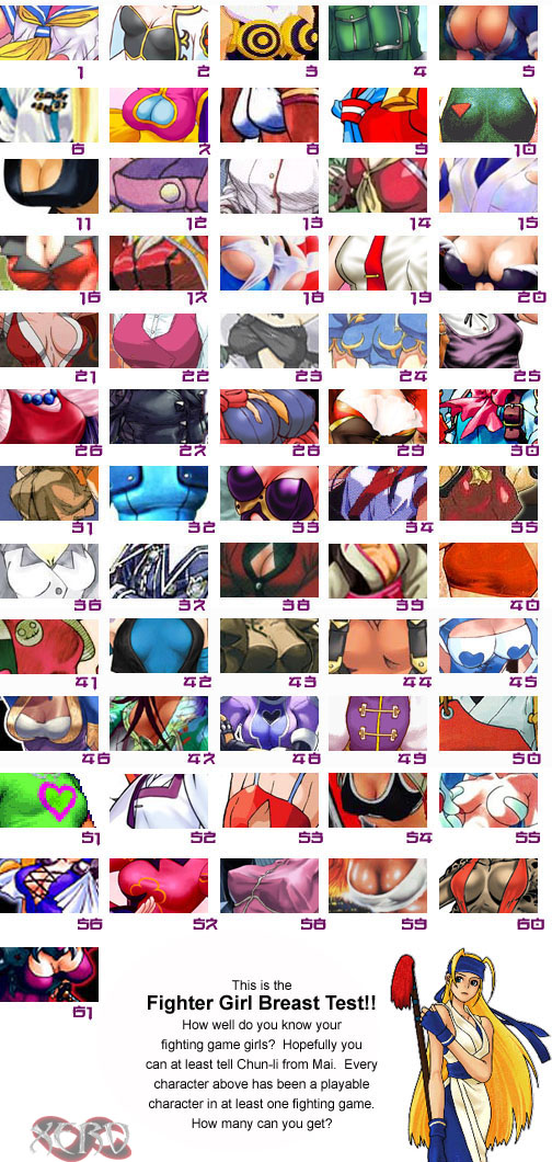 angel (kof), cammy white, elena (street fighter), hsien-ko, kanzuki karin, kasumi (doa), morrigan aensland, orochi shermie, q-bee, q.bee, shermie (kof), shiranui mai, taki (soulcalibur), tiffany lords, tron bonne (mega man), vanessa (kof), vice (kof), yuri sakazaki, arc system works, bakumatsu rouman, capcom, darkstalkers, fatal fury, garou: mark of the wolves, guilty gear, justice gakuen, mega man (series), mega man legends (series), mortal kombat (series), namco, psychic force, resident evil, snk, soul calibur, street fighter, taito, tekken, the king of fighters, annotated, character request, 1990s (style), 6+girls, academic test, angry, breasts, bug, bust chart, cleavage, english text, furious, large breasts, medium breasts, millia, multiple girls, retro artstyle, small breasts