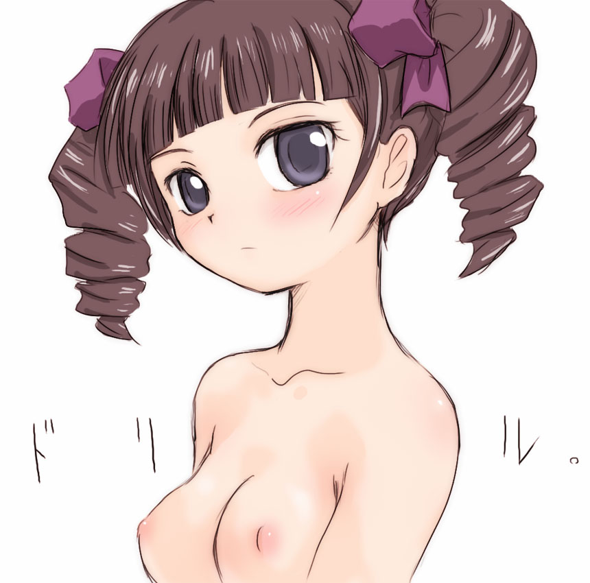 yuuichi (tareme paradise), matsudaira touko, maria-sama ga miteru, 00s, 1girl, blush, breasts, drill hair, female focus, medium breasts, nipples, nude, solo, twintails